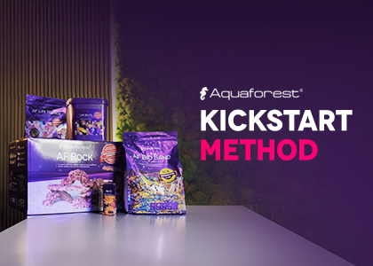 Photo showing the products needed to set up a marine aquarium using the Aquaforest Kickstart Method